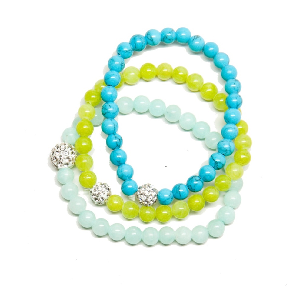 Turquoise, Lemon and Ice Blue Bead Bracelet Set